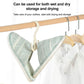 Rotatable belt hook on light wood bar next to metal hangers, holding clothing