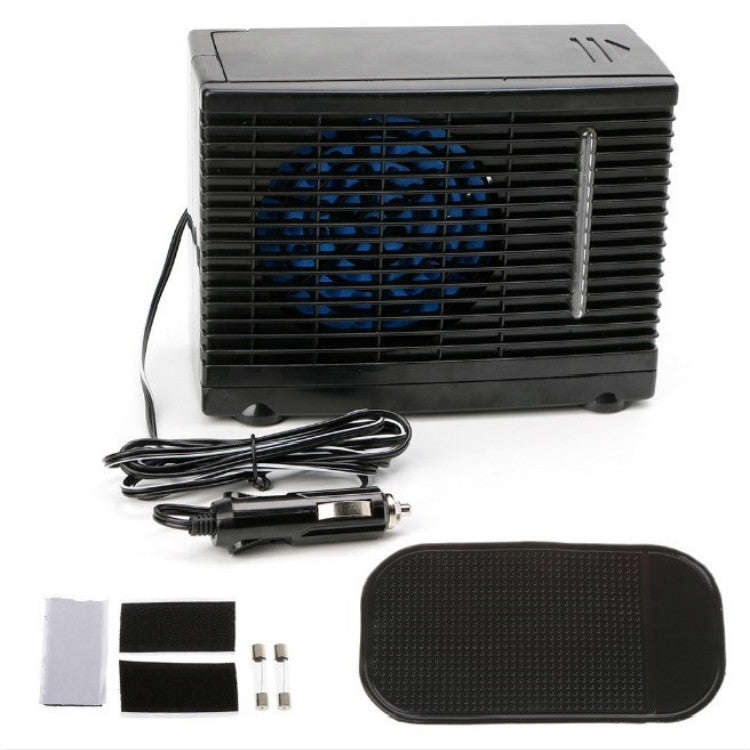 12V air cooler fan unit with blue fan grille, car plug power cord and mounts