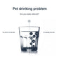 Pet water dispenser problem comparison diagram with a filled drinking cup illustration