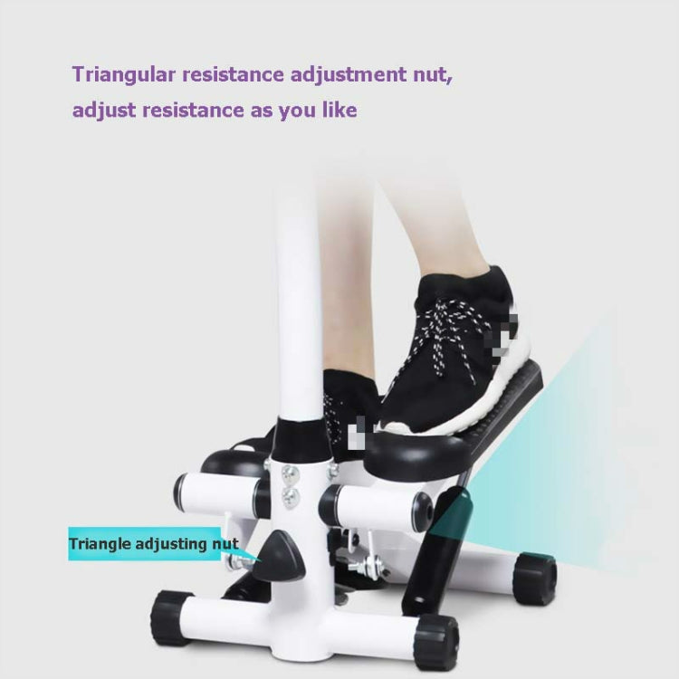 Adjustable pedal foot strap and resistance knob on hydraulic stepper