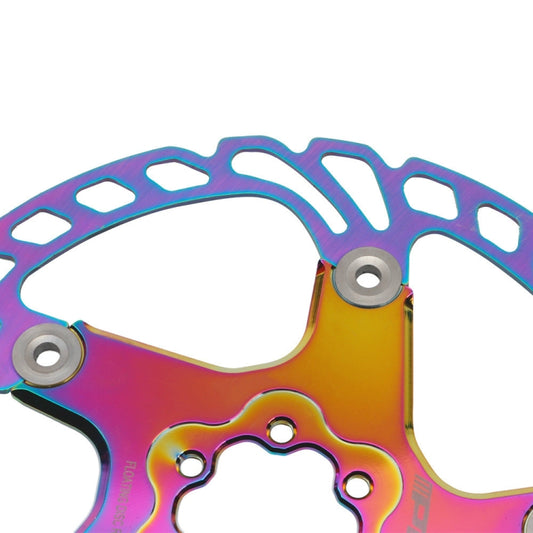 IIIPRO rainbow floating disc brake rotor close-up from side view