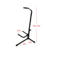 Foldable vertical guitar stand size diagram with labeled height and cradle arm lengths.