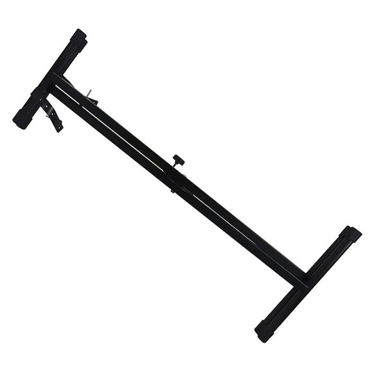 Black X-shaped organ stand with long base rails and locking brackets