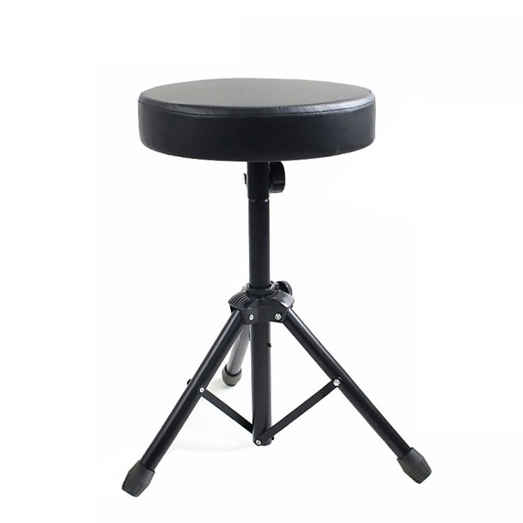Round padded lift stool for musicians with black seat and tripod base