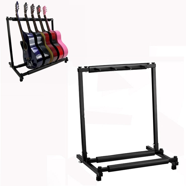 Foldable metal guitar display stand with nine multi-rack slots for guitars
