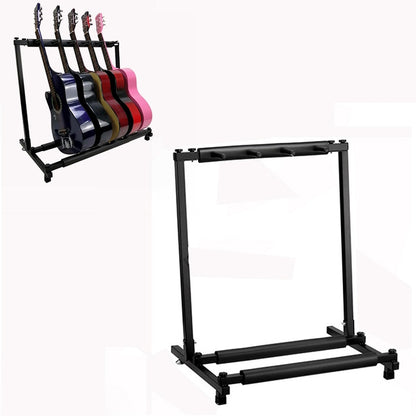 Foldable metal guitar display stand with nine multi-rack slots for guitars