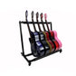 Foldable metal guitar display stand showing nine guitars in multi-rack slots