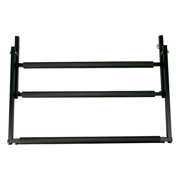 Foldable metal guitar display stand shown in compact, folded side view
