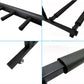 Foldable metal guitar stand joint, foot, and support bar close-up