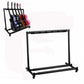 Foldable metal guitar display stand shelf with multiple racks holding guitars