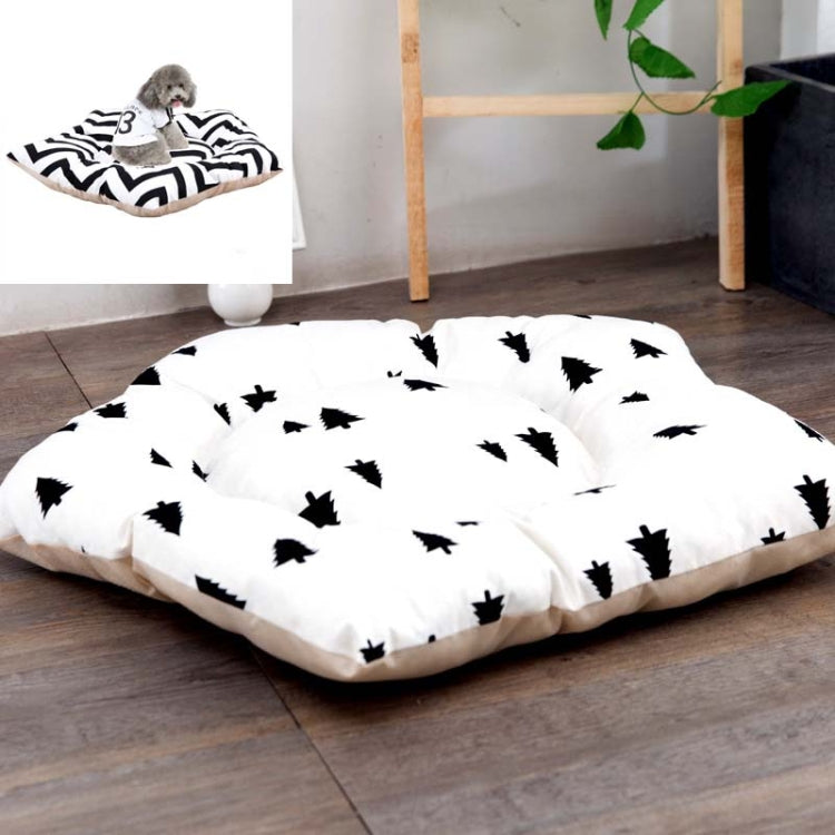 Pet sleeping mat bed with white cover and black bird-like silhouette pattern