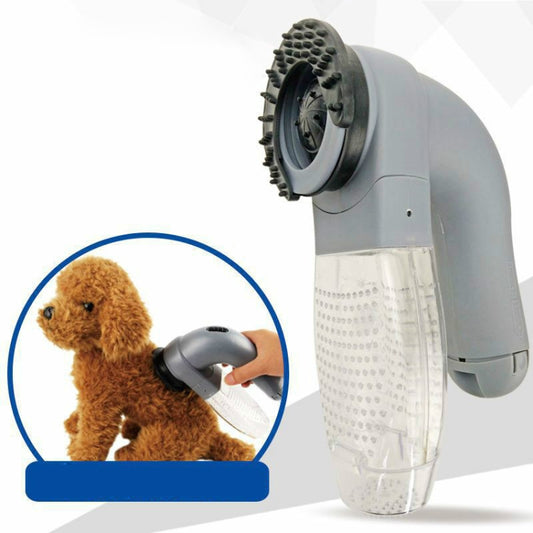 Cordless pet hair suction massage cleaner with clear hair collection chamber and brush head
