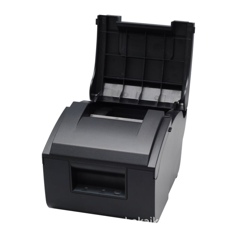 Dot matrix invoice printer with top cover open and inside paper feed guides