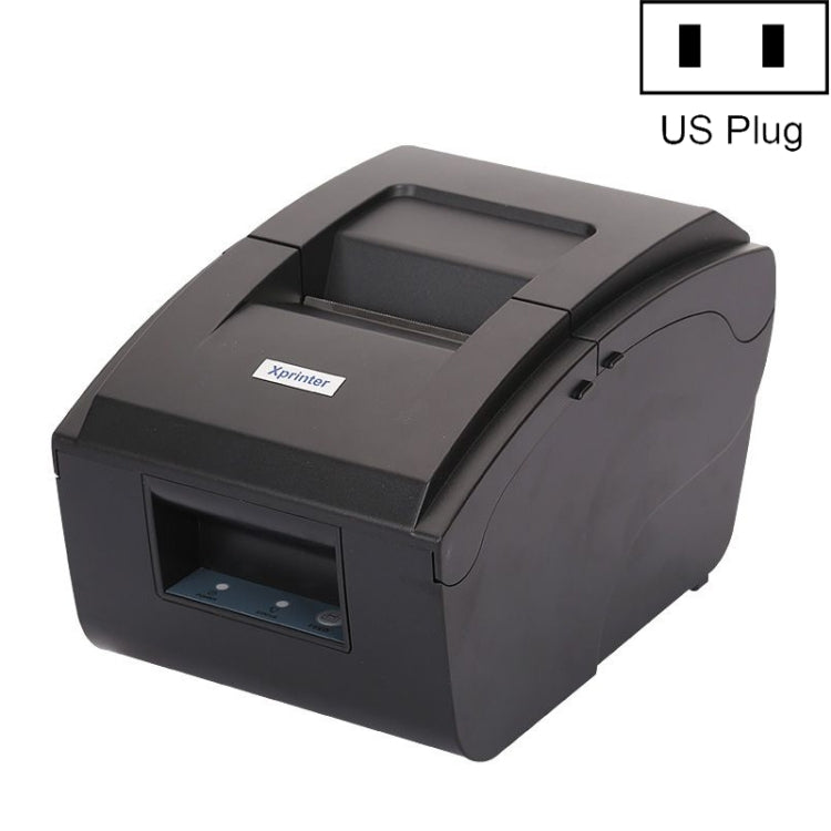 Black dot matrix invoice printer angled view with front window and top paper tray