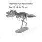 Silver metal Tyrannosaurus skeleton DIY model on display stand, 3D puzzle