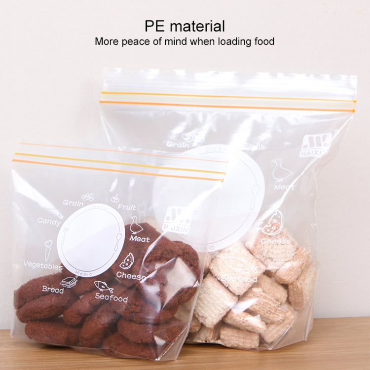 Thick PE clear food storage bag with orange and yellow stripe seal, circular label