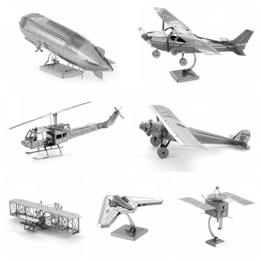 3D metal aircraft assembly model set, multiple designs shown