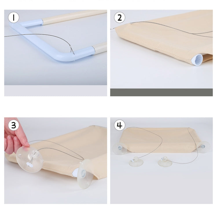 Step-by-step setup images for window suction cup cat hammock assembly