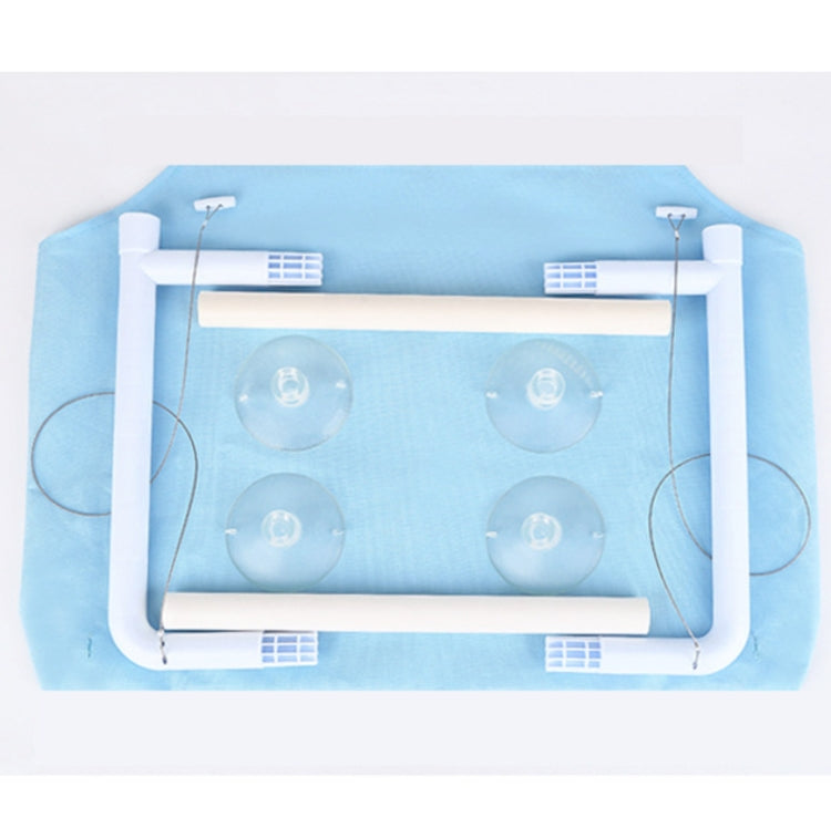 Top view of window suction cup cat hammock with fabric roll and mounts
