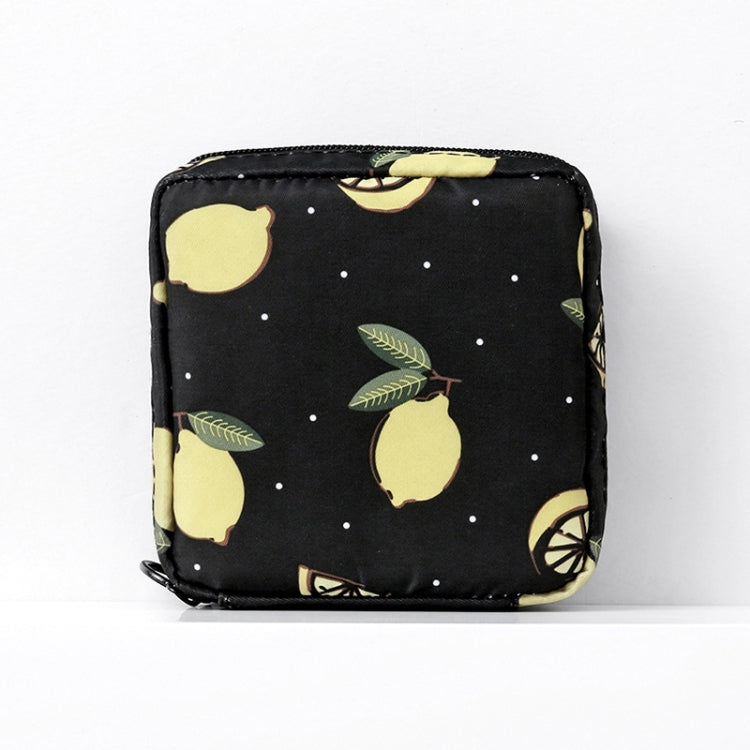 Black apple print square zip pouch sanitary napkin storage bag