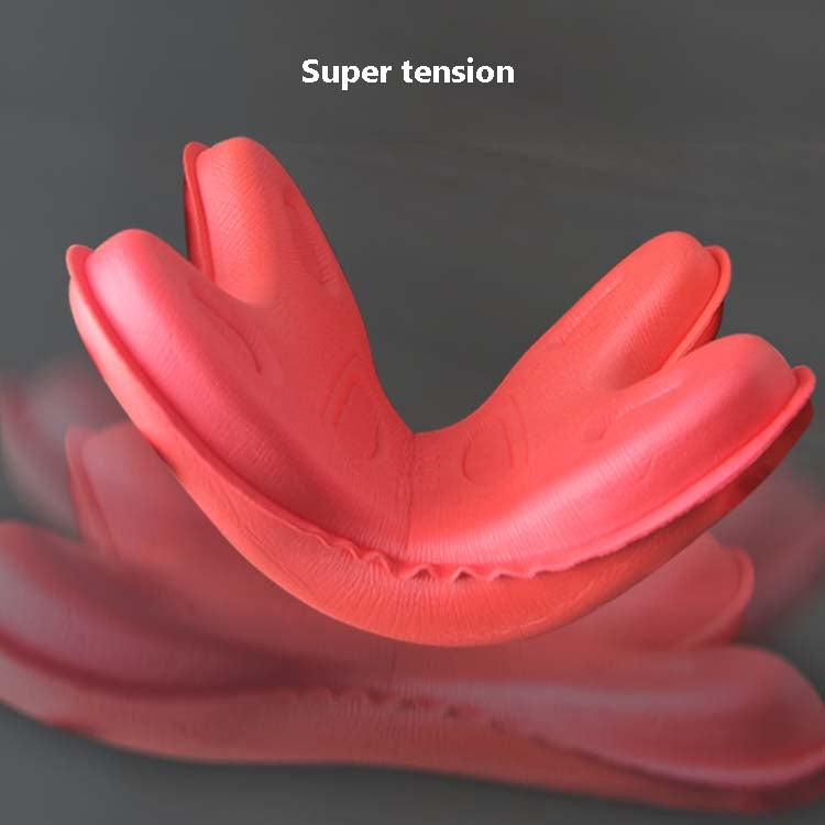 Red neck massager pillow curved to support the jaw and cervical area
