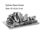 Sydney Opera House 3D metal model puzzle, silver landmark assembled on base