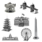 3D metal landmark model set, assorted silver monuments and buildings