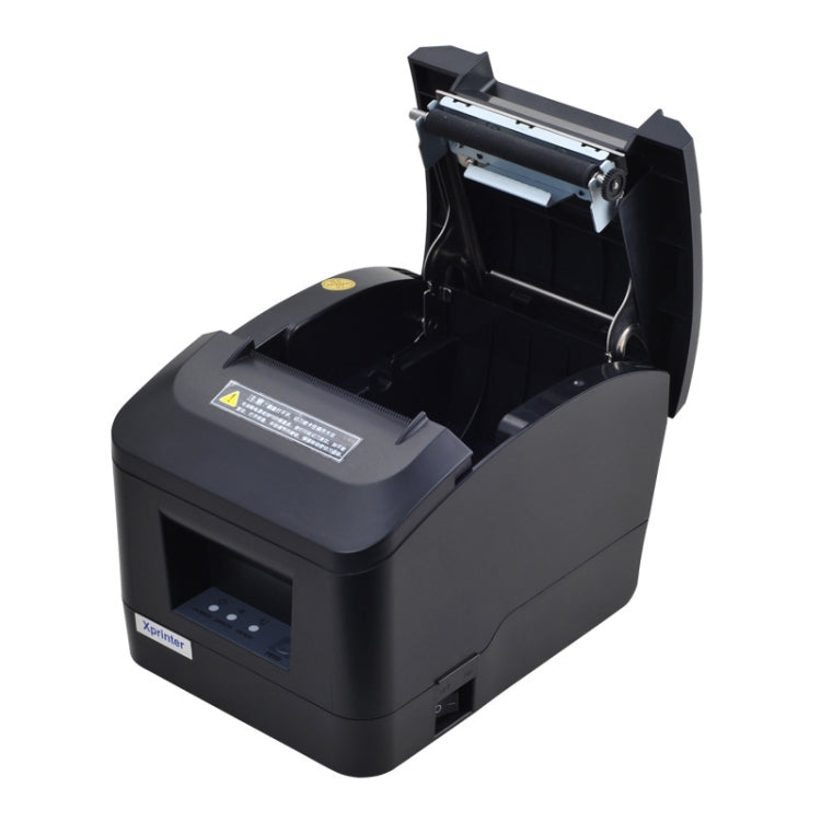 Xprinter thermal receipt printer with top cover open and print mechanism visible