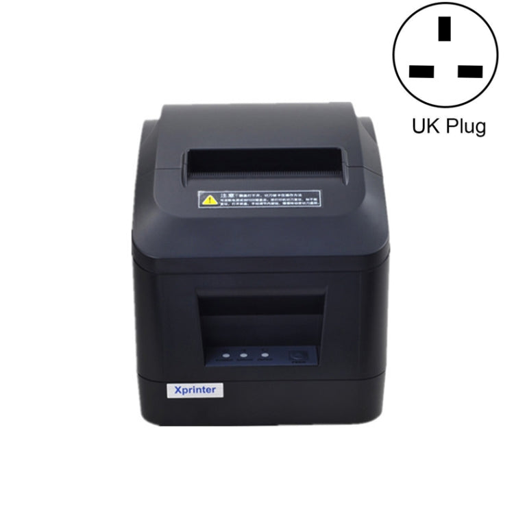 Xprinter thermal receipt printer with front paper bay and lid, UK plug icon shown