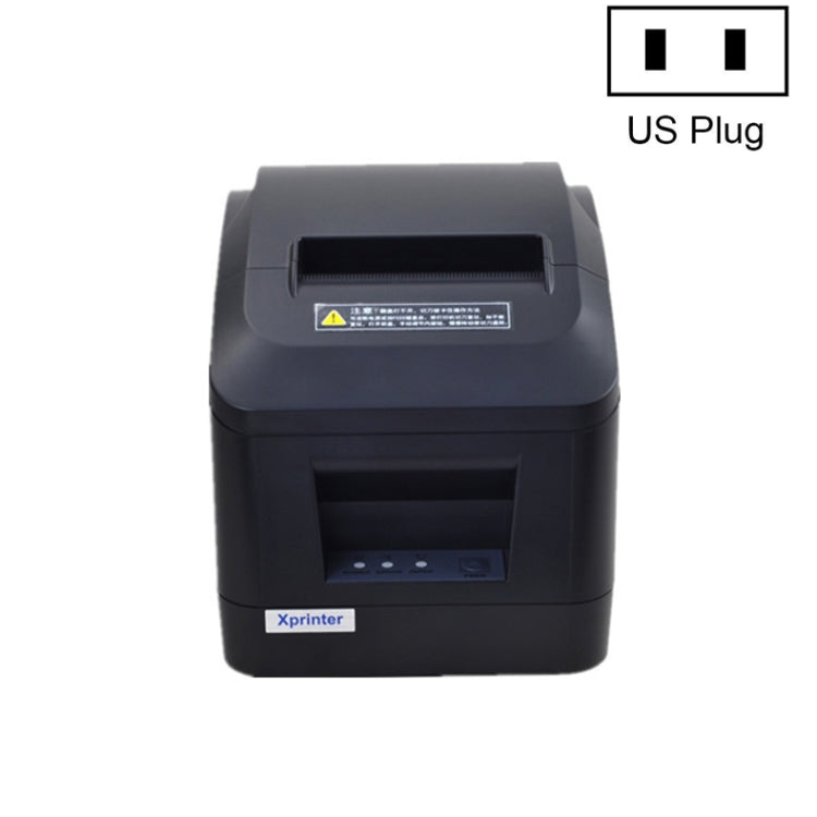 Xprinter thermal receipt printer front view with US plug icon shown
