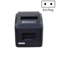 Black thermal receipt printer front with paper slot, EU plug