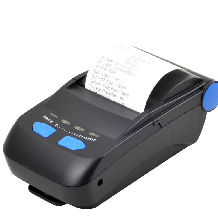 Black thermal receipt printer with a printed receipt visible above the output tray