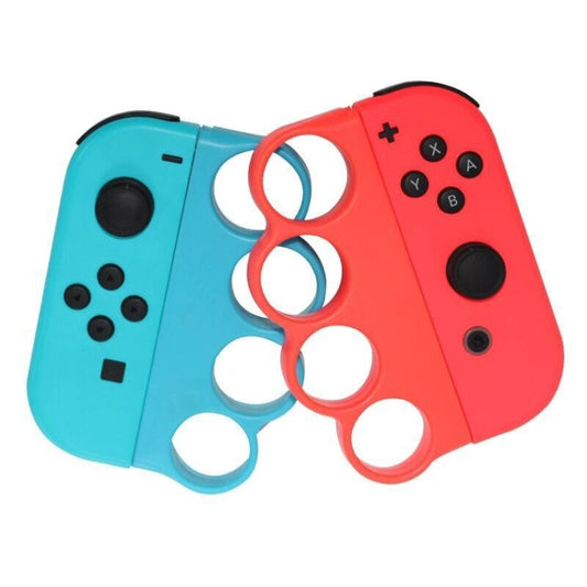 Nintendo Switch joy-con hand ring grips, red and blue with circular finger openings