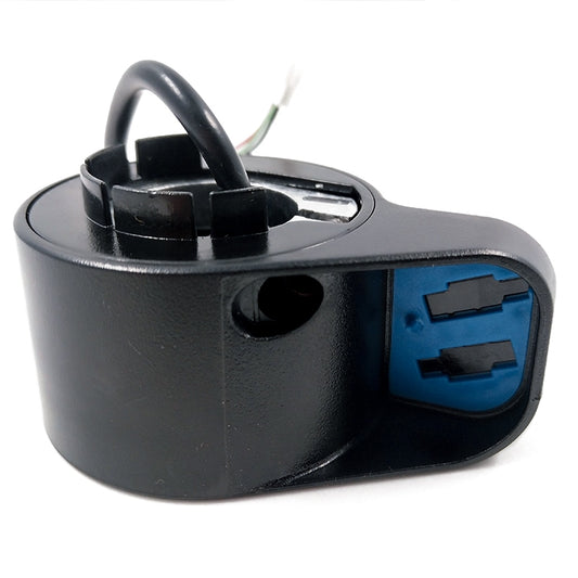 Black throttle module with blue port panels and connector slot