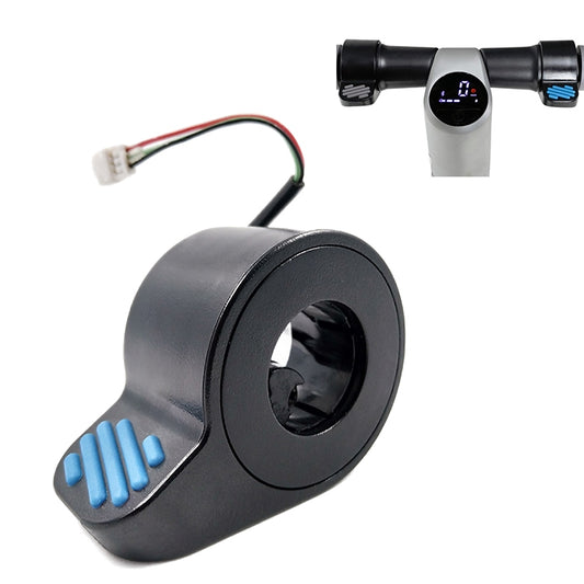 Blue finger-dial throttle accessory for electric scooter handlebar wiring plug