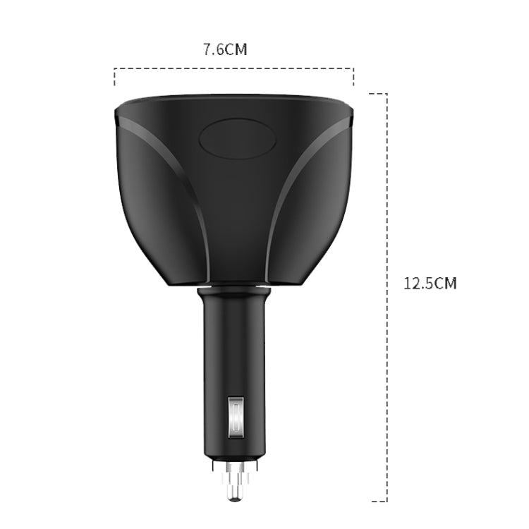 Black dual-USB car cigarette lighter charger with metal cigarette plug