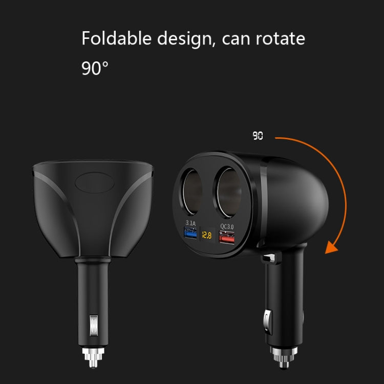 Black foldable dual-USB car cigarette lighter charger with angled head