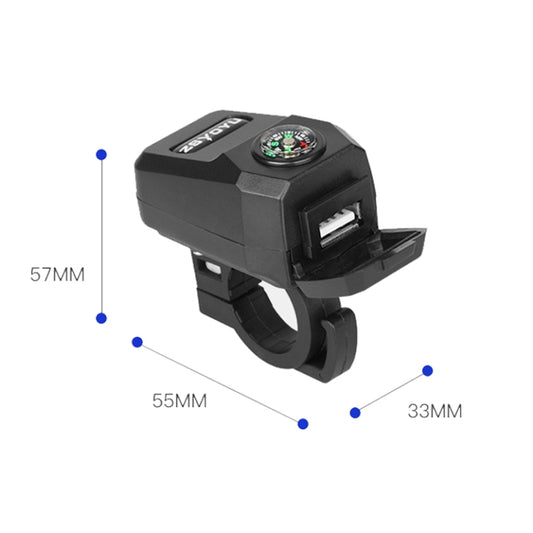 ZSYOYU USB car charger with clamp mount and USB socket, size shown