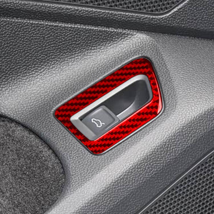 Red carbon-fiber trunk switch sticker with cutout on car panel