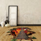 3D flame mountain cable bridge floor sticker with burning walkway and charred rock pieces