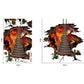3D flame mountain cable bridge floor sticker showing full fiery center and torn edges