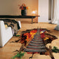 3D flame mountain cable bridge floor sticker with glowing bridge and charred broken ground