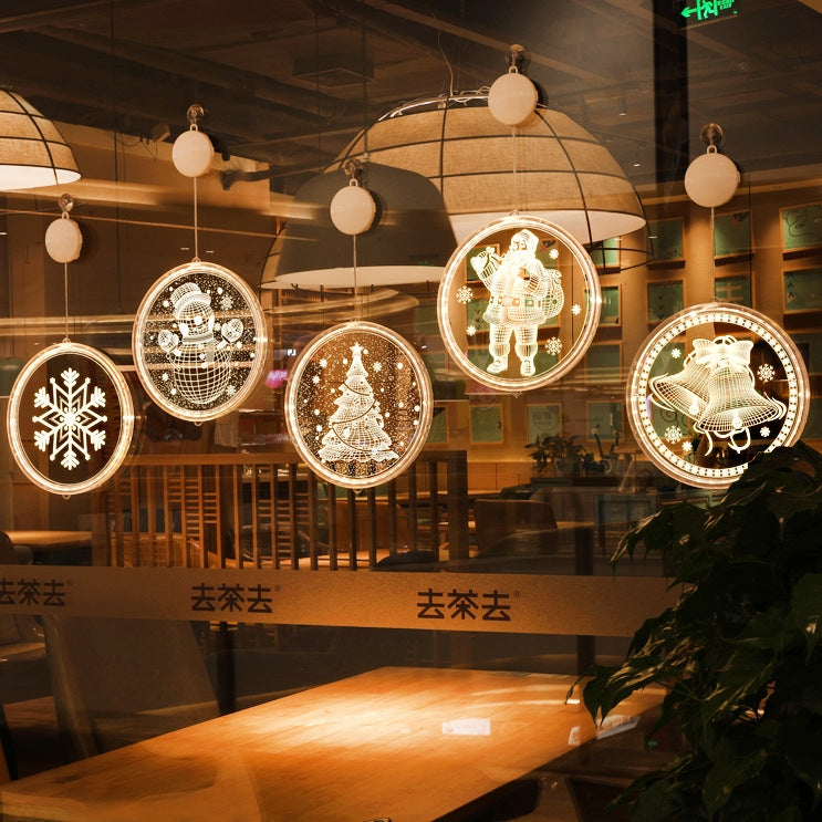 Set of hanging round LED Christmas lights with multiple holiday icons