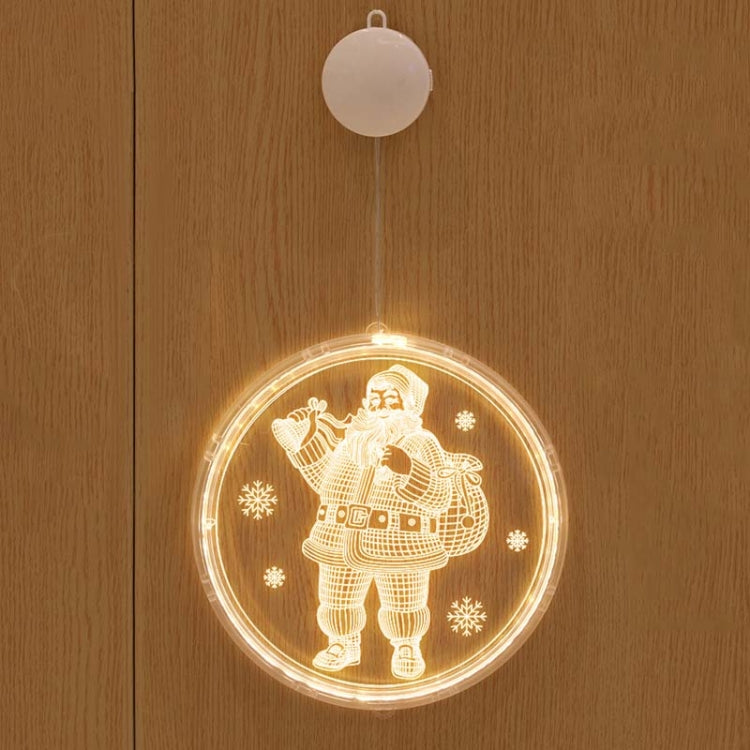 Hanging round LED Christmas light with Santa Claus illustration and warm glow