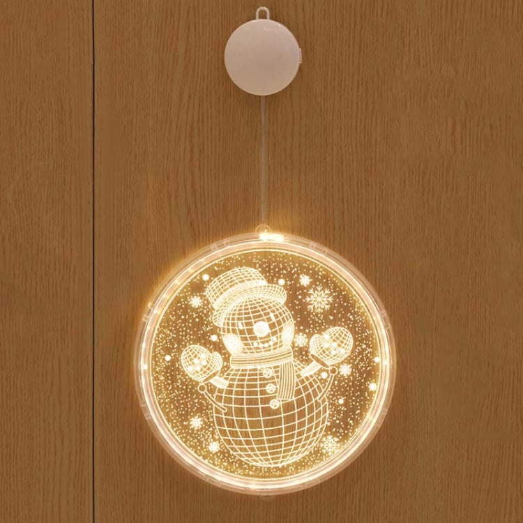 Hanging LED light decoration with 3D snowman in dotted light speckles