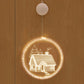 Hanging LED light decoration with house and pine tree silhouette scene
