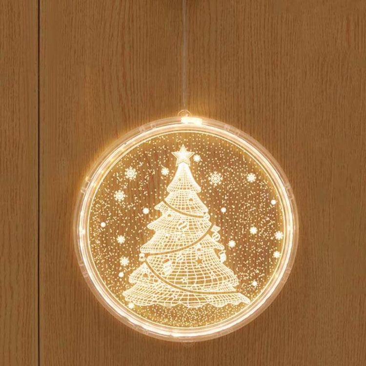 Hanging LED light decoration with lit Christmas tree and starry glitter dots