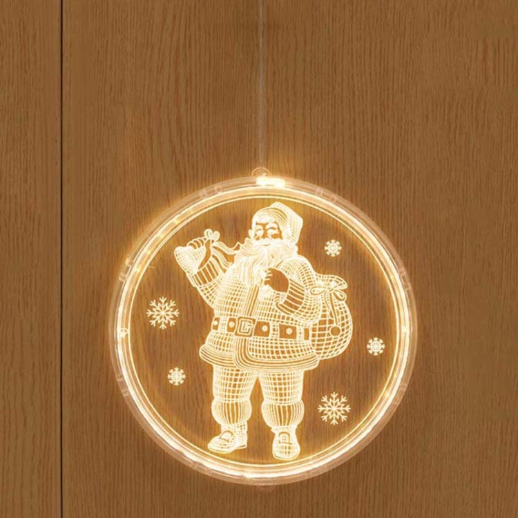 Hanging LED light decoration with 3D Santa holding a sack and snowflakes