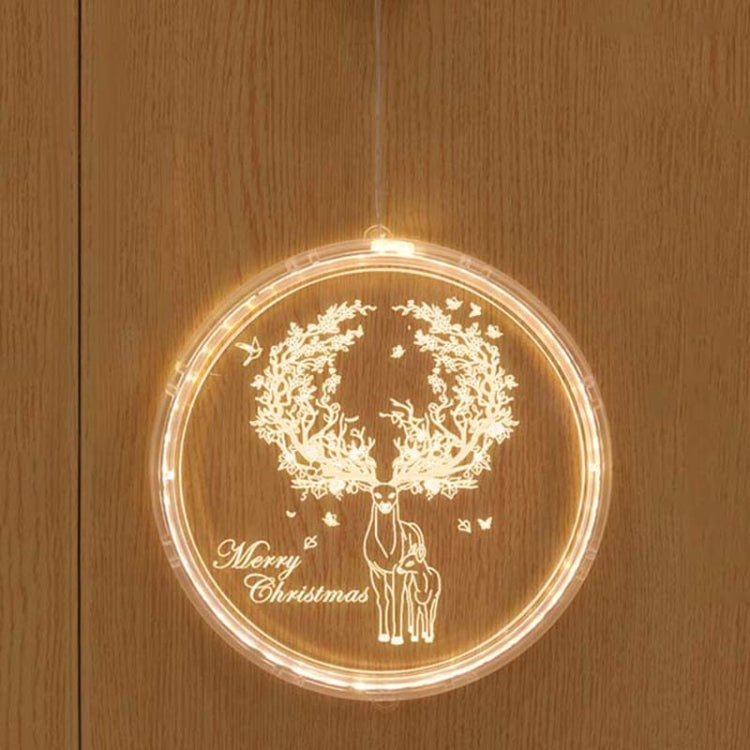 Hanging LED light decoration with elk head wreath and "Merry Christmas" text