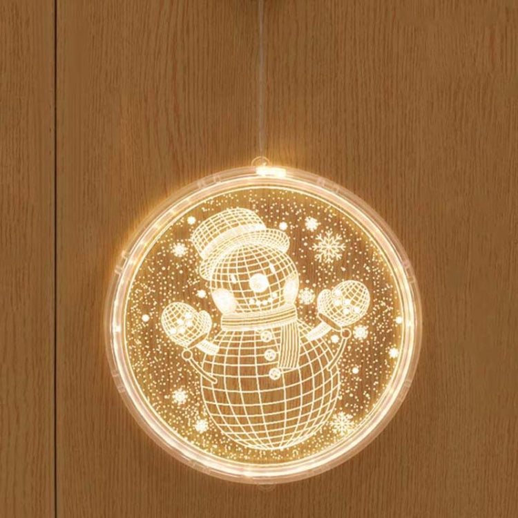 LED 3D hanging decoration light with snowman glow, round acrylic frame